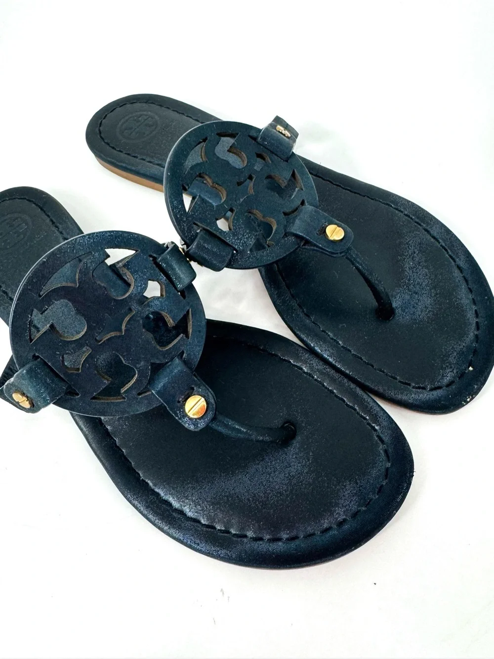 Tory Burch Miller Sandals Navy Blue Metallic